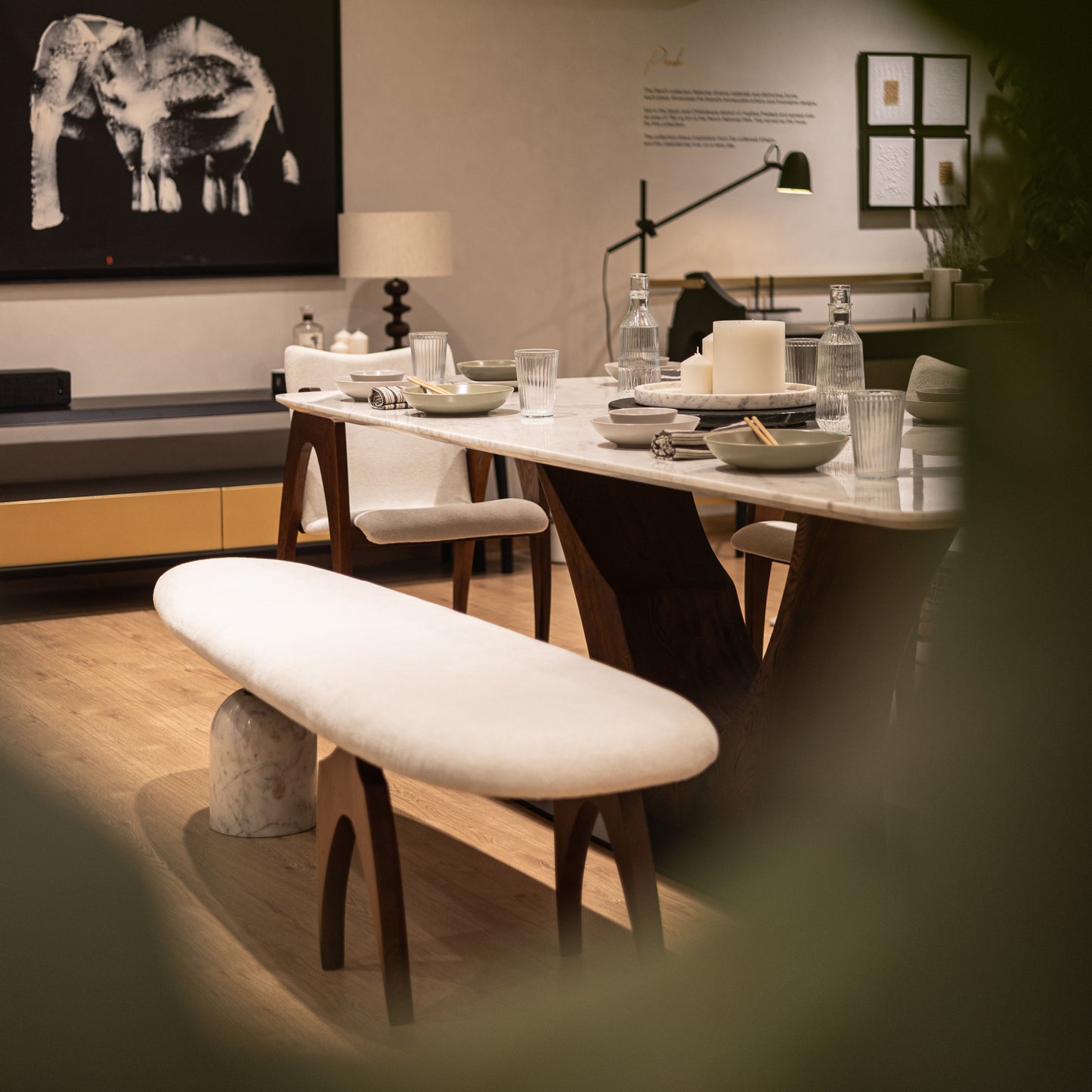 Pench wood marble dining table design